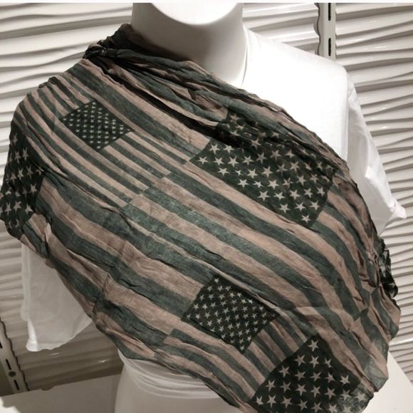 New Unisex OD Green & Tan American Flag Semi Sheer Light Weight Infinity Scarf - Picture 6 of 9